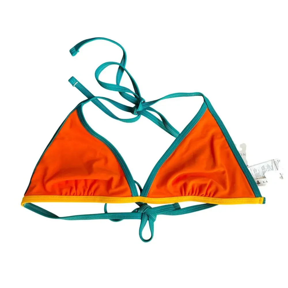 KAMONI ORANGE CONTRAST COLORBLOCK TWO PIECE HALTER BIKINI SET SIZE LARGE